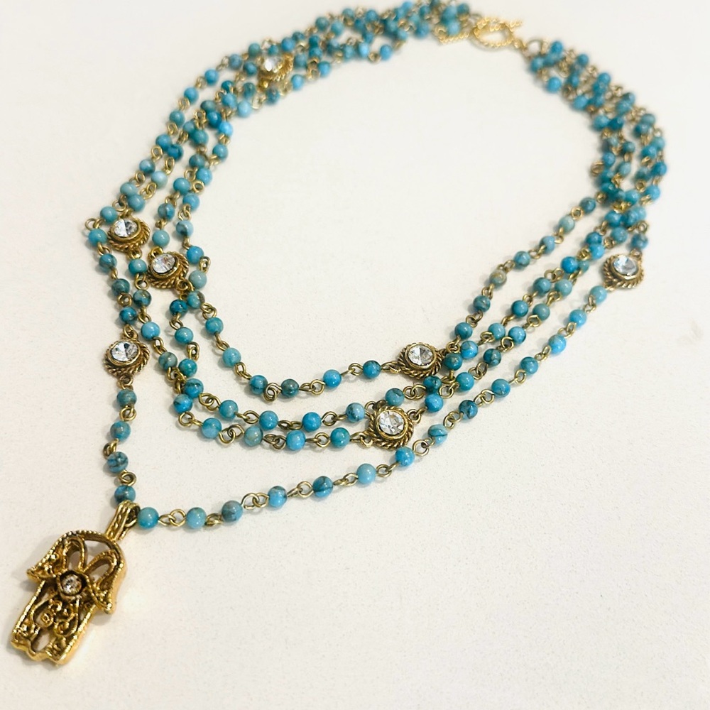 Elegant Gold and Blue Beaded Necklace